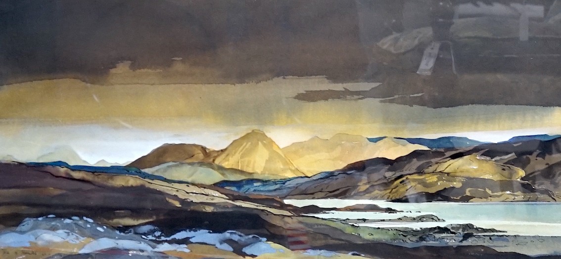 Tom Shanks, (Scottish, 1921-2020), ink and watercolour, 'Loch Laidon, Rannoch', signed and dated '78, 35 x 73cm